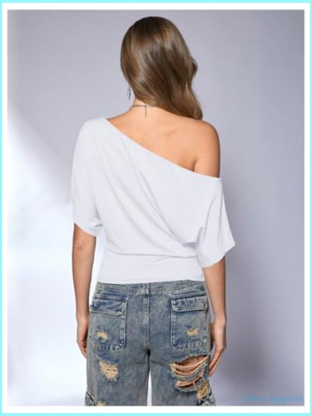 Off Shoulder Crop Top Asymmetrical Y2K Going Out Dolman Short Sleeve - Picture 2 of 6
